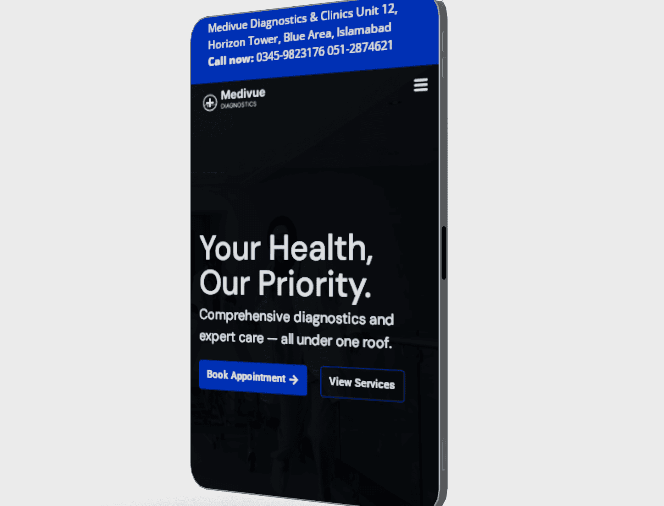 Medivue Diagnostics services dashboard