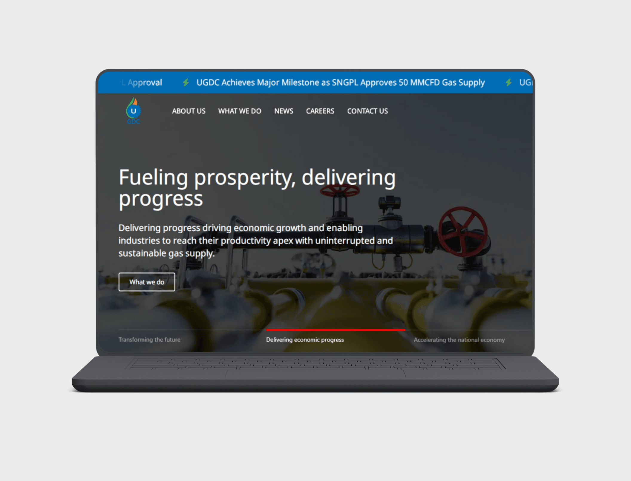 UGDC website homepage with gradient hero section
