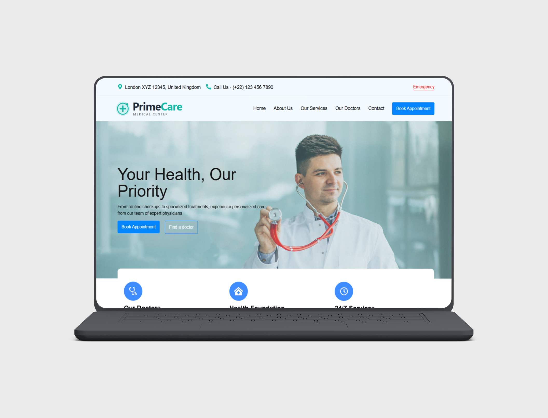 Modern medical facility with healthcare professionals